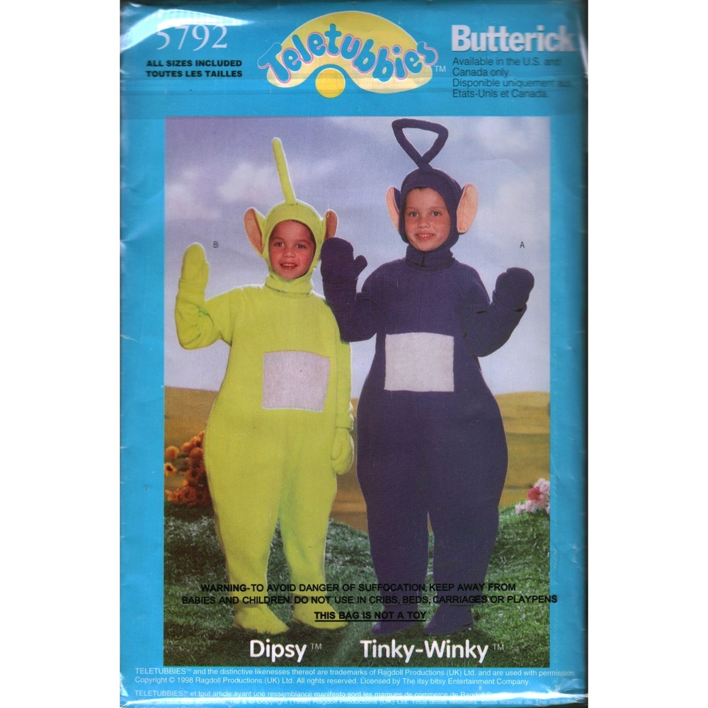 Butterick 5792 Teletubbies Tinky-Winky Dipsy Costume Sewing Pattern Kids XS-L